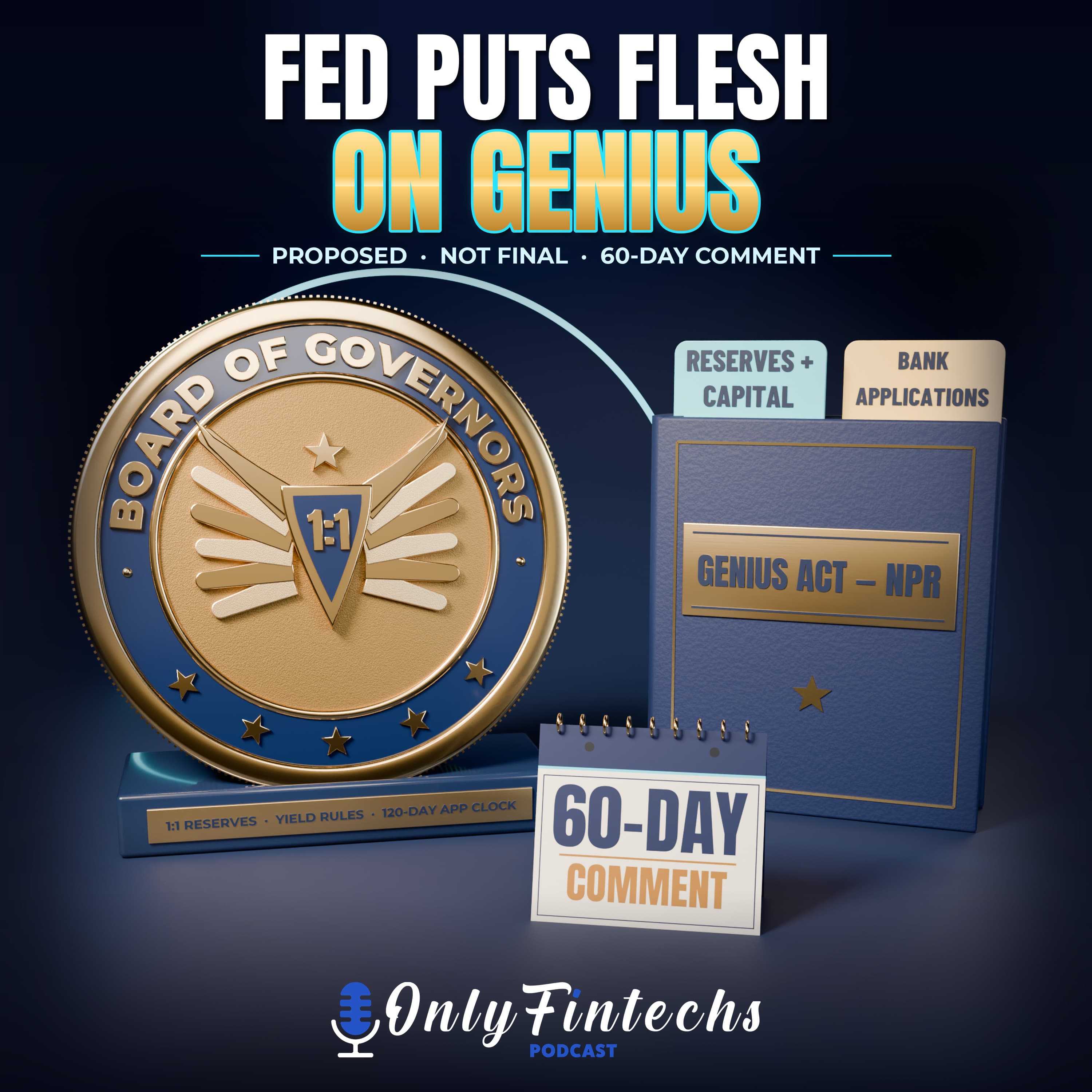 Fed GENIUS Stablecoin Rules: 1:1 Reserves + Bank Apps: 60-Day Comment episode cover
